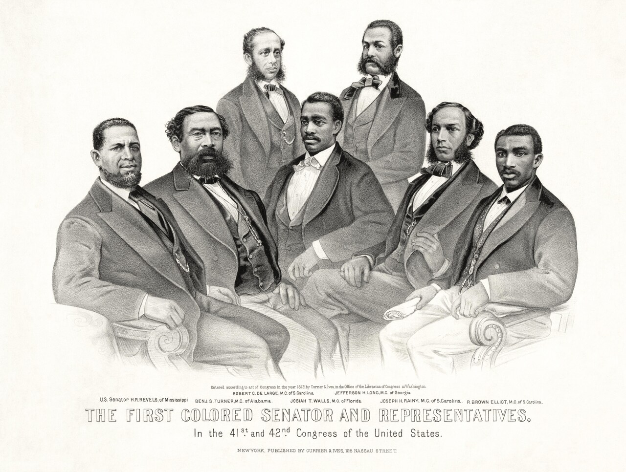 First African American Senator and Representatives Poster Reconstruction Era 1872 Black History, 24"x18", Unframed